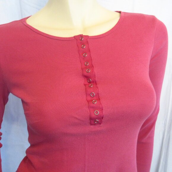 Y2K Vintage Express Pink Long Sleeve Henley Top Preppy Indie Sleaze Layering Tee - Picture 8 of 16